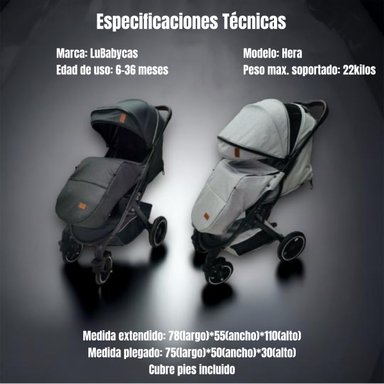 COCHE PASEO LUBABYCAS CON CUBRE PIES NEGRO - 8