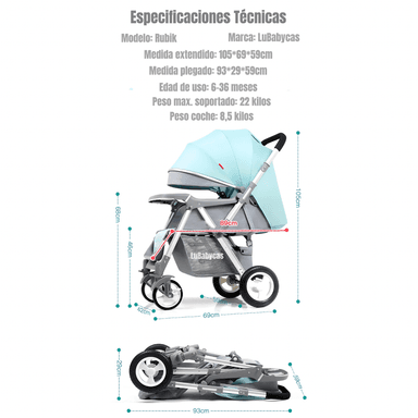 COCHE PASEO LUBABYCAS REVERSIBLE RUBIK ROSADO - 8