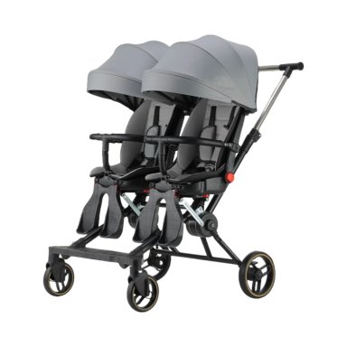 COCHE DOBLE CON MESITA DE COMER RECLINABLE GRIS LUBABYCAS - 1
