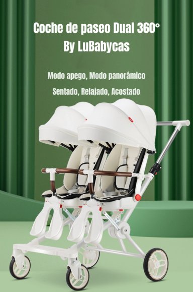 COCHE DOBLE CON MESITA DE COMER RECLINABLE GRIS LUBABYCAS - 2