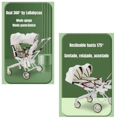 COCHE DOBLE CON MESITA DE COMER RECLINABLE GRIS LUBABYCAS - 3