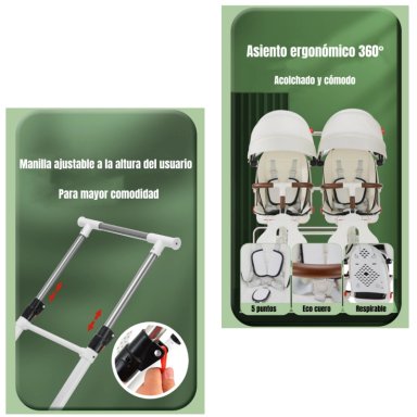 COCHE DOBLE CON MESITA DE COMER RECLINABLE GRIS LUBABYCAS - 4