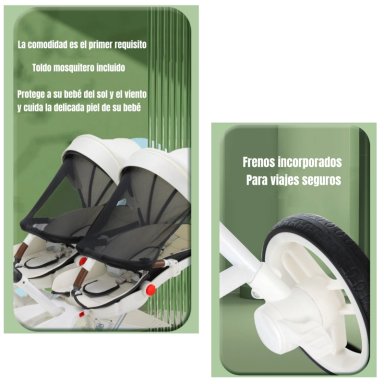 COCHE DOBLE CON MESITA DE COMER RECLINABLE GRIS LUBABYCAS - 5