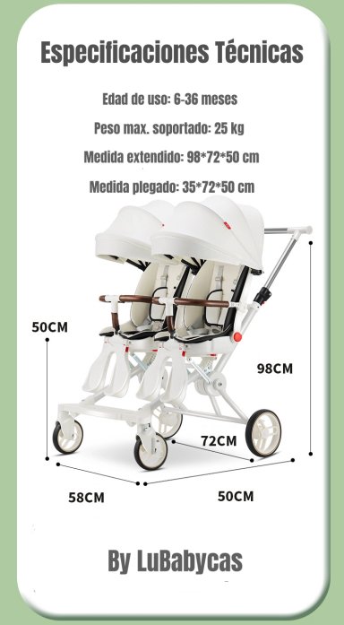 COCHE DOBLE CON MESITA DE COMER RECLINABLE GRIS LUBABYCAS - 8