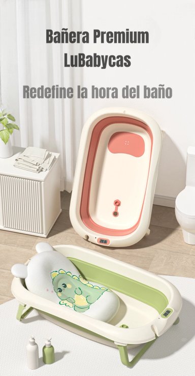 BAÑERA LUBABYCAS CON TERMÓMETRO COJÍN PREMIUM VERDE - 2