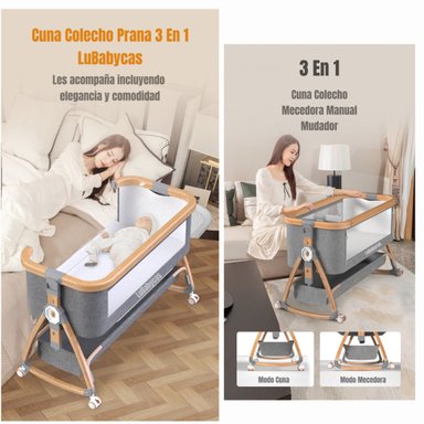 CUNA COLECHO LUBABYCAS PRANA ACERO INOXIDABLE GRIS MECEDORA 3 EN 1 - 3