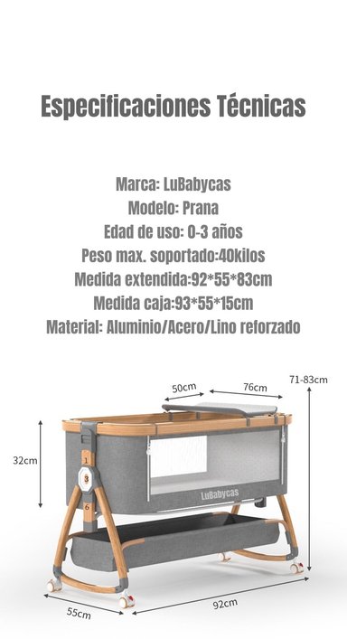 CUNA COLECHO LUBABYCAS PRANA ACERO INOXIDABLE ROSADA MECEDORA 3 EN 1 - 8