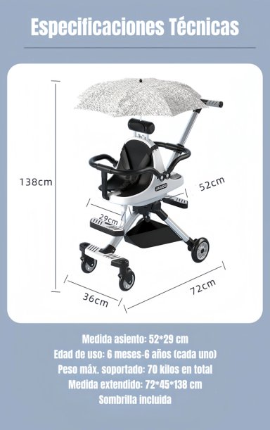 COCHE PASEO LUBABYCAS DOBLE CON SOMBRILLA BY ROSADO - 8