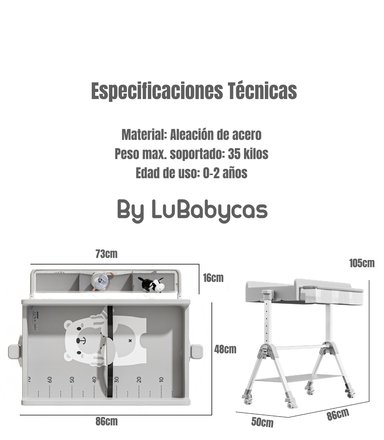 MUDADOR DE PAÑALES PLEGABLE 3 EN 1 LUBABYCAS GRIS - 8