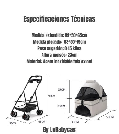 COCHE ACERO PERROS GATOS LUBABYCAS GRIS 2 EN 1 - 8