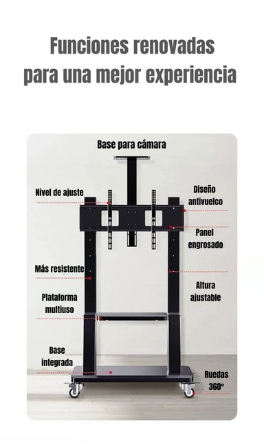 SOPORTE TV RACK PEDESTAL 32” 75” CON RUEDAS BY LUBABYCAS - 5