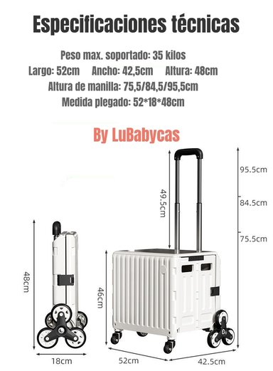 CARRITO LUBABYCAS COMPRAS PLEGABLE CON RUEDAS TREPADORAS 48 X 48 CM - 8