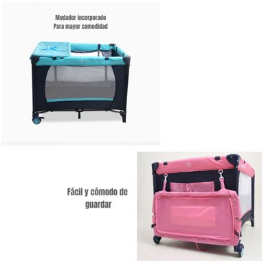 CUNA CORRAL LUBABYCAS MAGIC ACERO AZUL CON MUDADOR MOSQUITERO COLCHÓN - 3