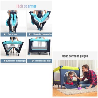 CUNA CORRAL LUBABYCAS MAGIC ACERO AZUL CON MUDADOR MOSQUITERO COLCHÓN - 5