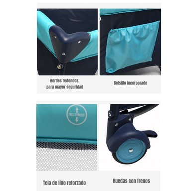 CUNA CORRAL LUBABYCAS MAGIC ACERO AZUL CON MUDADOR MOSQUITERO COLCHÓN - 6