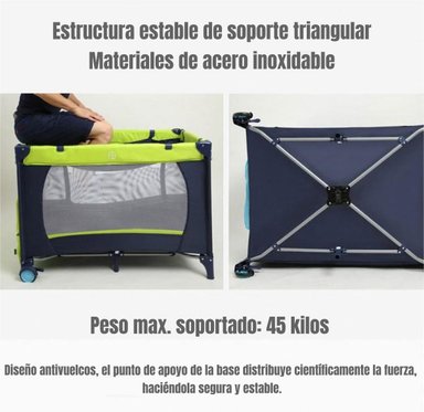 CUNA CORRAL LUBABYCAS MAGIC ACERO AZUL CON MUDADOR MOSQUITERO COLCHÓN - 8