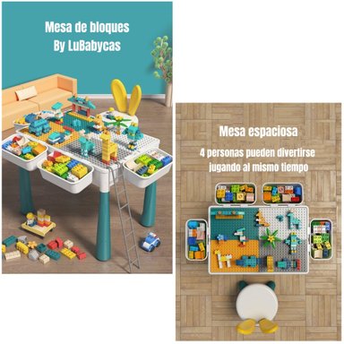 MESA DE BLOQUES LUBABYCAS AZUL 346 PIEZAS Y 2 SILLAS BY LUBABYACS - 3