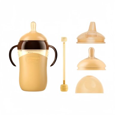 MAMADERA LUBABYCAS 240ML CON CHUPETES Y CEPILLO LIMPIEZA CAFÉ - 1