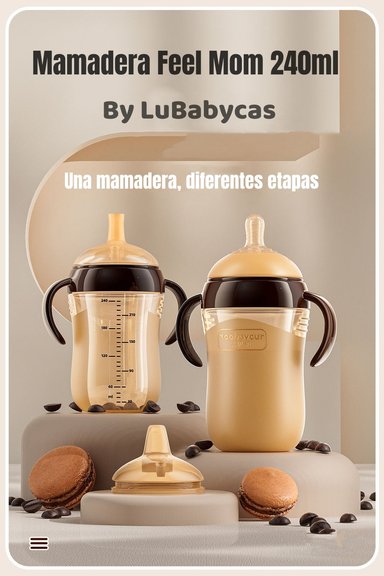 MAMADERA LUBABYCAS 240ML CON CHUPETES Y CEPILLO LIMPIEZA CAFÉ - 3