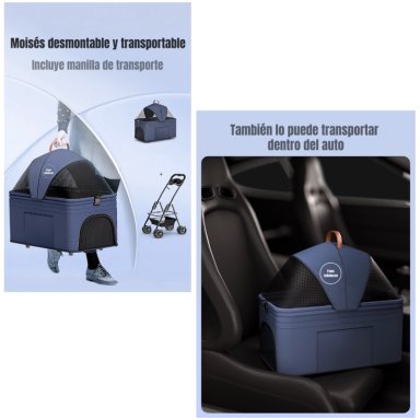 COCHE LINO MASCOTAS PLEGABLE LUBABYCAS ROSADO 2 EN 1 - 5