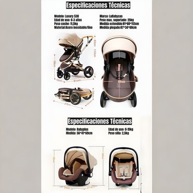 COCHE CUNA LUBABYCAS CON SILLA NIDO MUCHOS ACCESORIOS NEGRO - 3