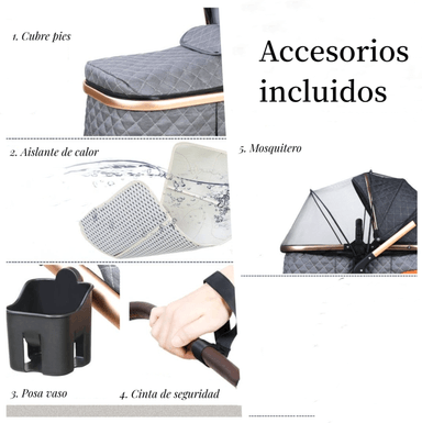 COCHE CUNA LUBABYCAS BABYPLUS CON SILLA NIDO Y ACCESORIOS NEGRO - 2