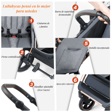 COCHE CUNA LUBABYCAS BABYPLUS CON SILLA NIDO Y ACCESORIOS NEGRO - 6