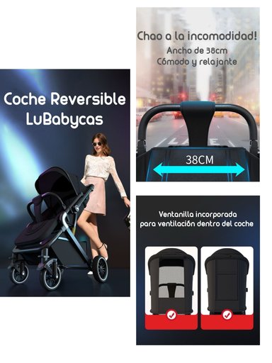 COCHE DE PASEO REVERSIBLE PREMIUM LUBABYCAS NEGRO - 2