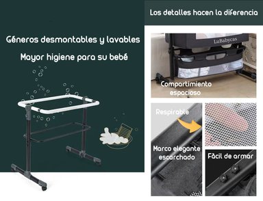 CUNA COLECHO CON MUDADOR Y ACCESORIOS LUBABYCAS GRIS - 6