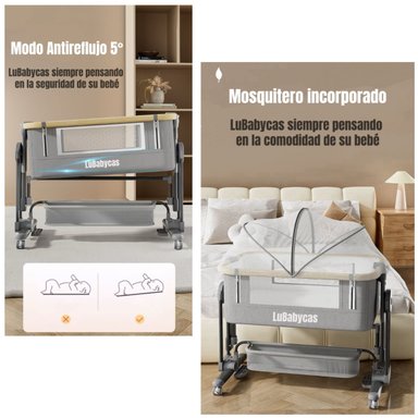 CUNA COLECHO LUBABYCAS HOPE ACERO GRIS CON MUDADOR COLCHÓN MOSQUITERO - 6