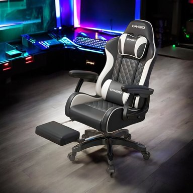 SILLA GAMER ERGONOMICA RECLINABLE CON REPOSAPIES NEGRA - 2
