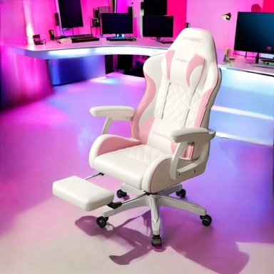 SILLA GAMER ERGONOMICA RECLINABLE CON REPOSAPIES ROSADA - 2