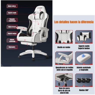 SILLA GAMER ERGONOMICA RECLINABLE CON REPOSAPIES ROSADA - 3