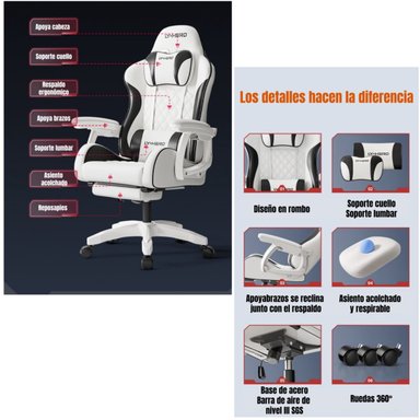 SILLA GAMER ERGONOMICA RECLINABLE CON REPOSAPIES ROSADA - 3