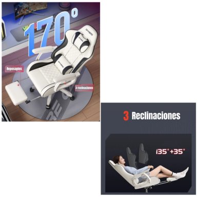 SILLA GAMER ERGONOMICA RECLINABLE CON REPOSAPIES ROSADA - 5