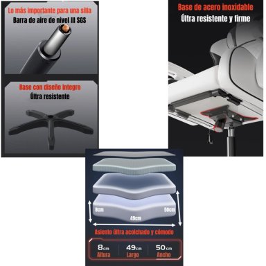 SILLA GAMER ERGONOMICA RECLINABLE CON REPOSAPIES ROSADA - 7