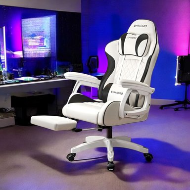 SILLA GAMER ERGONOMICA RECLINABLE CON REPOSAPIES BLANCA - 2