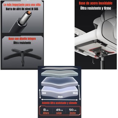 SILLA GAMER ERGONOMICA RECLINABLE CON REPOSAPIES BLANCA - 7