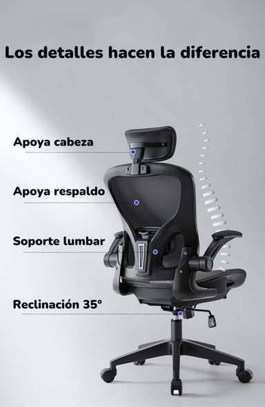 SILLA ESCRITORIO LUBABYCAS W901 ACERO INOXIDABLE GRIS CON APOYA CABEZA - 2