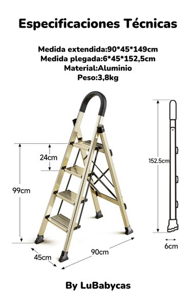 ESCALERA LUBABYCAS ALUMINIO DORADA 4 ESCALONES BY - 8