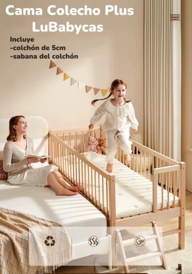 CAMA COLECHO LUBABYCAS PLUS MADERA CAFE 4 LATERALES CON COLCHÓN Y SABANA - 2