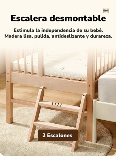 CAMA COLECHO LUBABYCAS PLUS MADERA CAFE 4 LATERALES CON COLCHÓN Y SABANA - 5