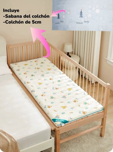CAMA COLECHO LUBABYCAS PLUS MADERA CAFE 4 LATERALES CON COLCHÓN Y SABANA - 6