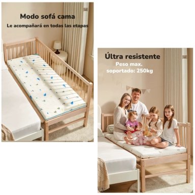 CAMA COLECHO LUBABYCAS PLUS MADERA CAFE 4 LATERALES CON COLCHÓN Y SABANA - 7