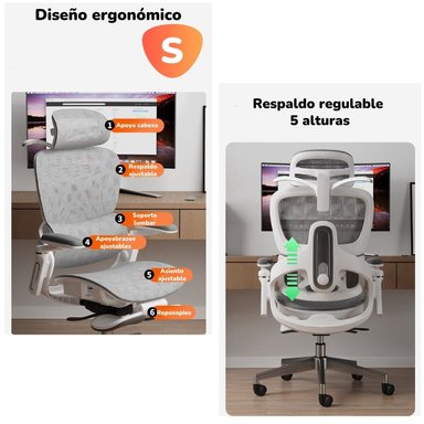 SILLA DE ESCRITORIO ULTRA PREMIUM E05 GRIS LUBABYCAS - 4