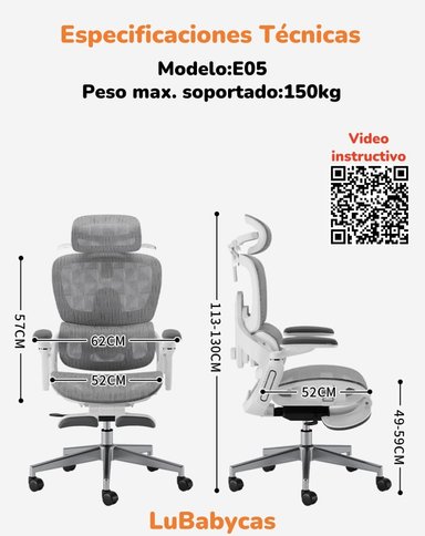 SILLA DE ESCRITORIO ULTRA PREMIUM E05 GRIS LUBABYCAS - 8