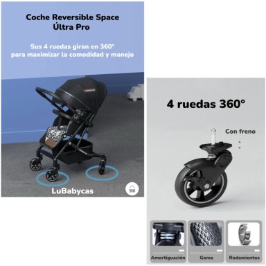 COCHE DE PASEO REVERSIBLE 4 RUEDAS 360°SPACE NEGRO LUBABYCAS - 2