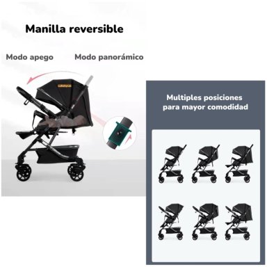 COCHE DE PASEO REVERSIBLE 4 RUEDAS 360°SPACE NEGRO LUBABYCAS - 3