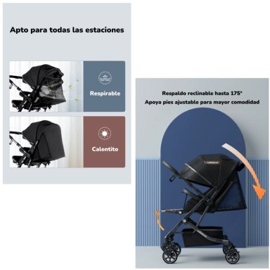 COCHE DE PASEO REVERSIBLE 4 RUEDAS 360°SPACE NEGRO LUBABYCAS - 5