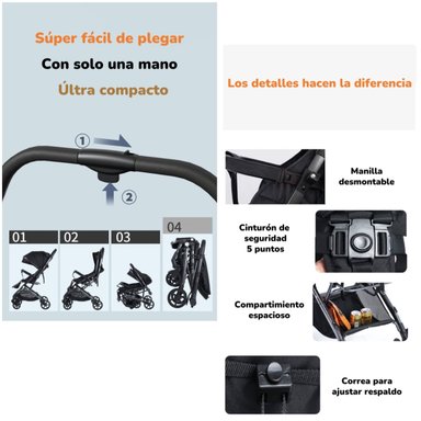 COCHE DE PASEO REVERSIBLE 4 RUEDAS 360°SPACE NEGRO LUBABYCAS - 6